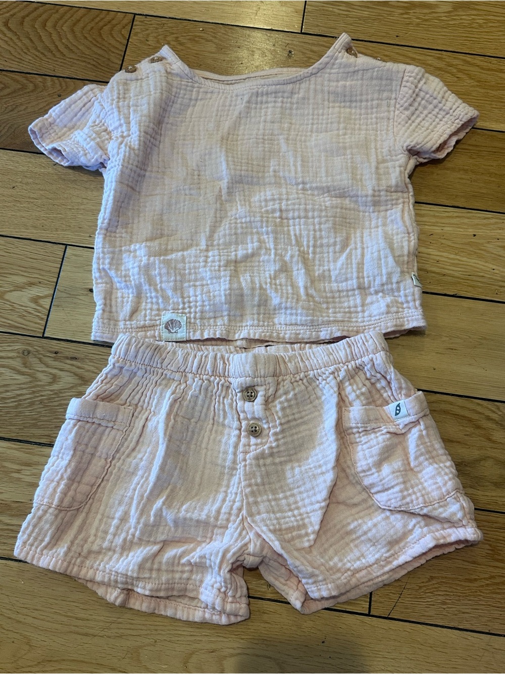 Soft Blush Pink Kids Muslin Set - Short Sleeve Top & Shorts